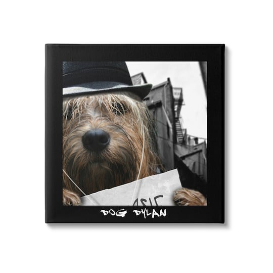 Stupell Industries Dog Dylan Funny Musician Wearing Hat Cityscape Canvas Wall Art